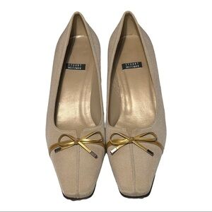 Stuart Weitzman Vintage Champagne Satin Leather Square Toe Pump 9.5 Timeless